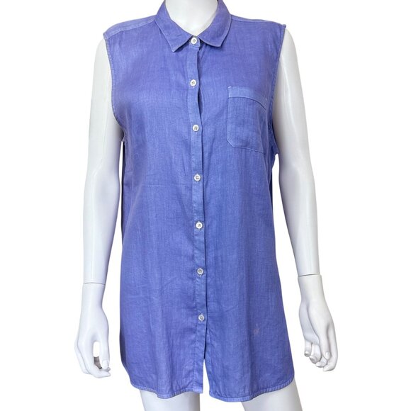 J.Jill Womens Sleeveless Button Front Blue Linen Top XL Petite Made In China - Picture 1 of 6